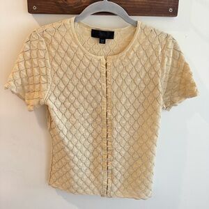 Zara Ecru Hook & Eye Textured Knit Top Medium